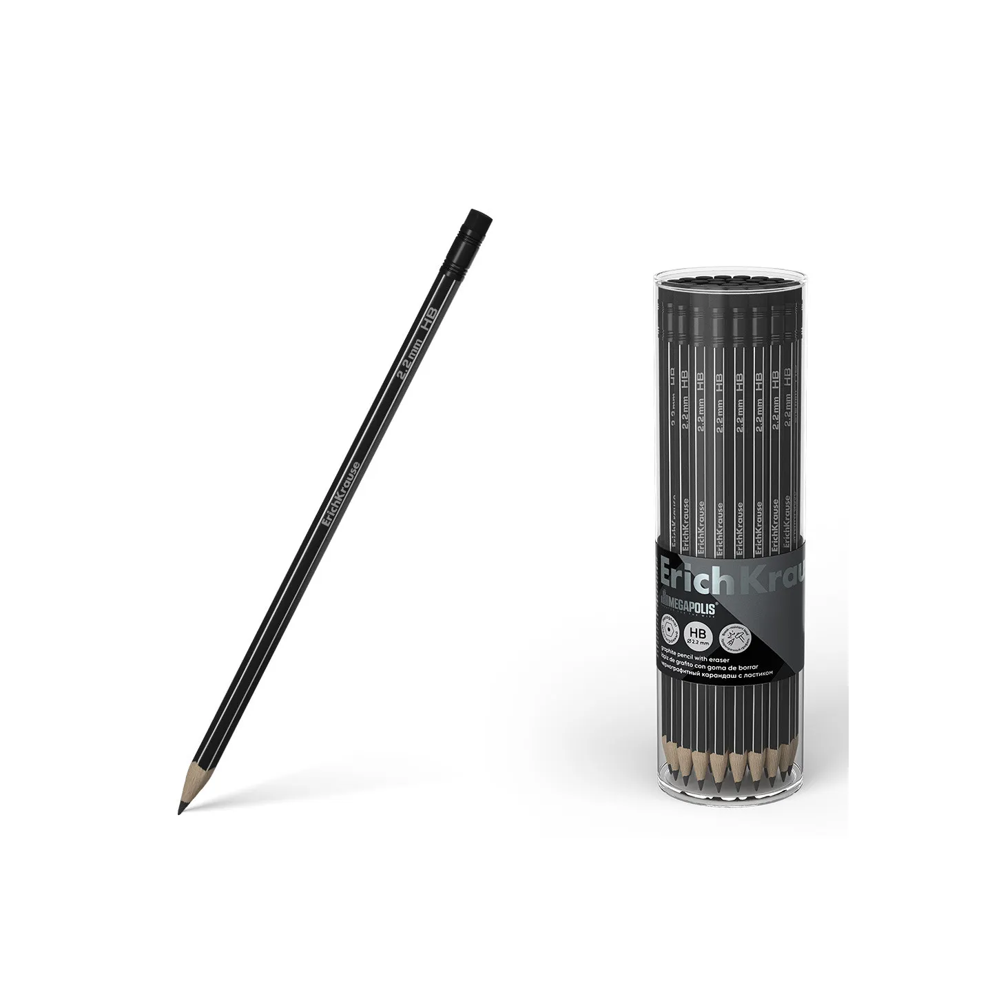 Tubo da 42 Matite HB di grafite ErichKrause MEGAPOLIS con gomma