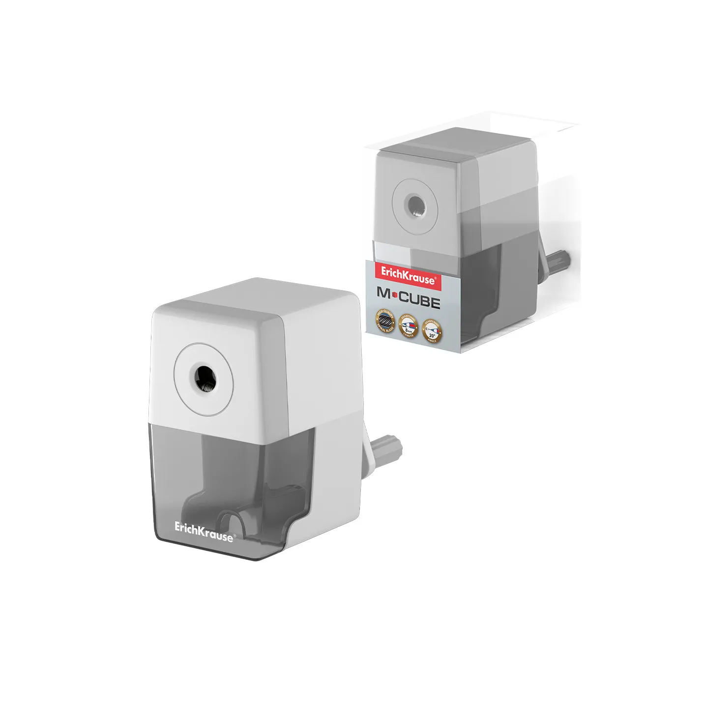 Temperino meccanico ErichKrause M-Cube, con contenitore, Grigio