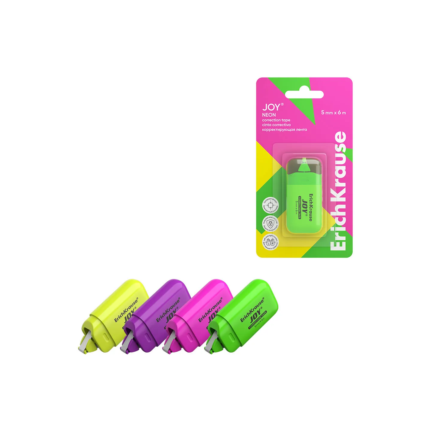 Nastro correttore ErichKrause JOY®, 5mm x 6m, assortito (blister 1 pz.)