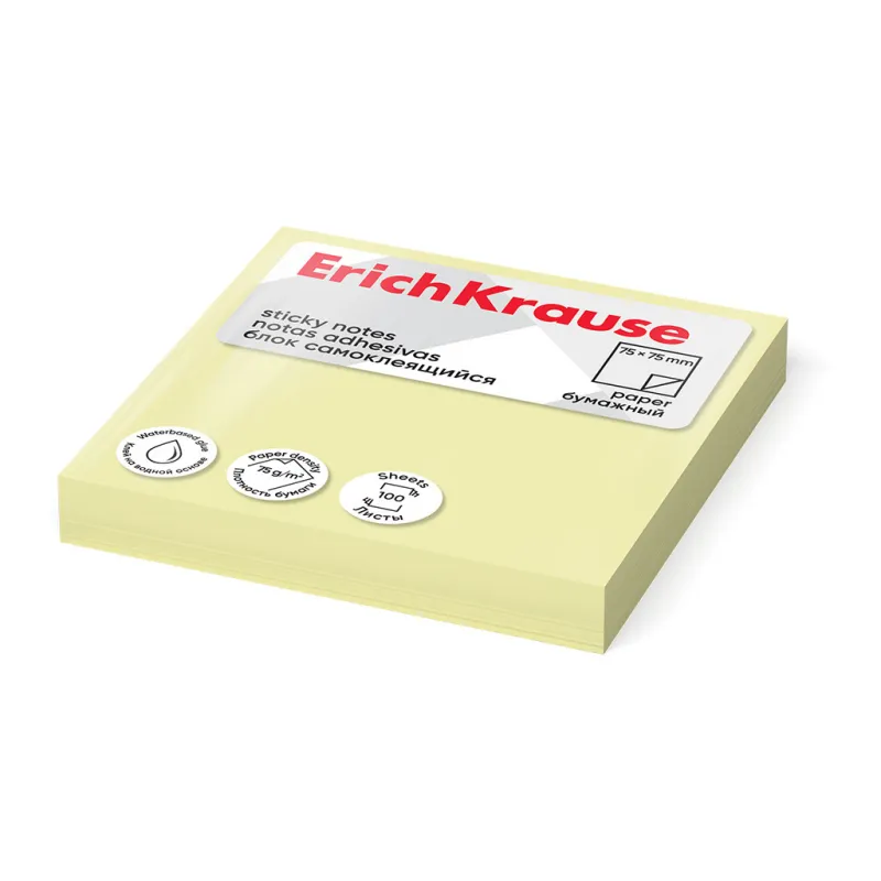 Post-it - Sticky notes ErichKrause 75х75 mm, 100 fogli, giallo