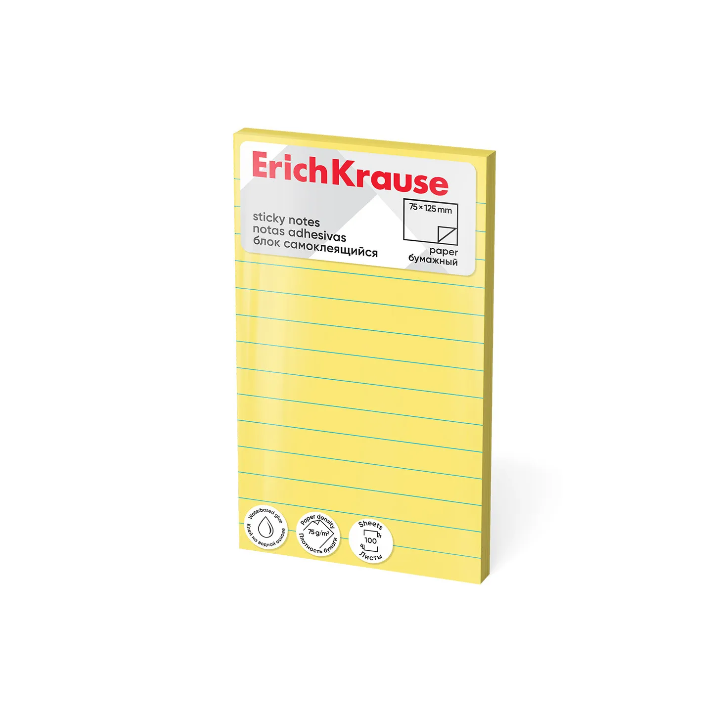 Block notes adesivo ErichKrause 125х75 mm, 100 fogli, giallo