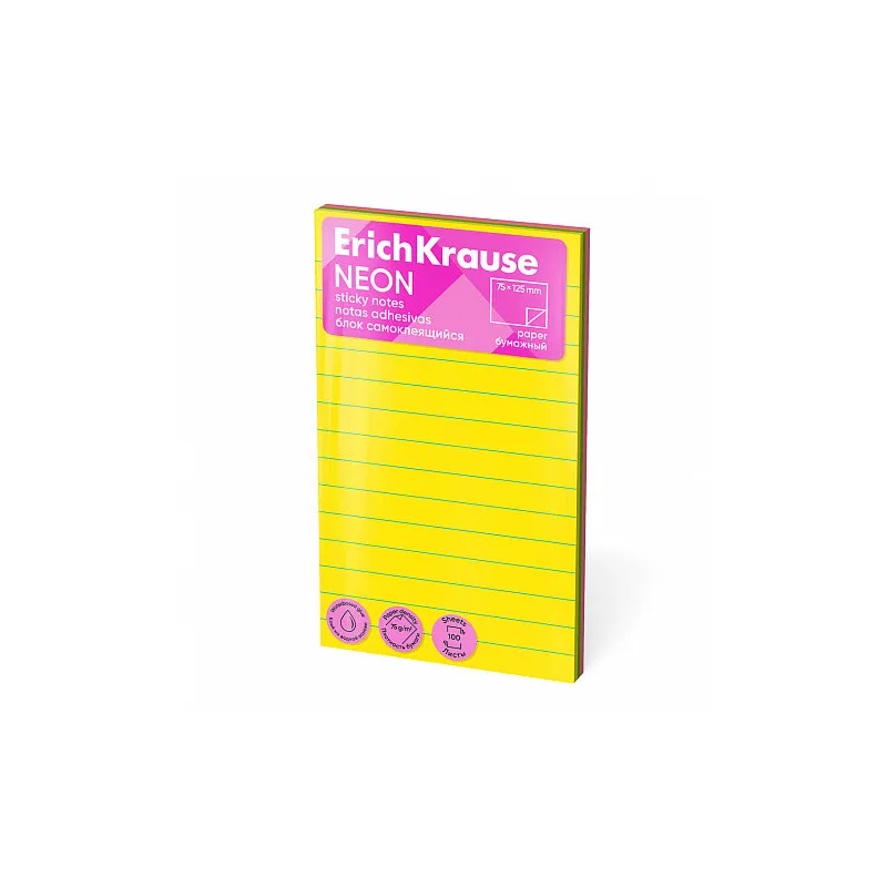 Post-it block notes adesivo ErichKrause 125х75 mm, 100 fogli, colori assortiti