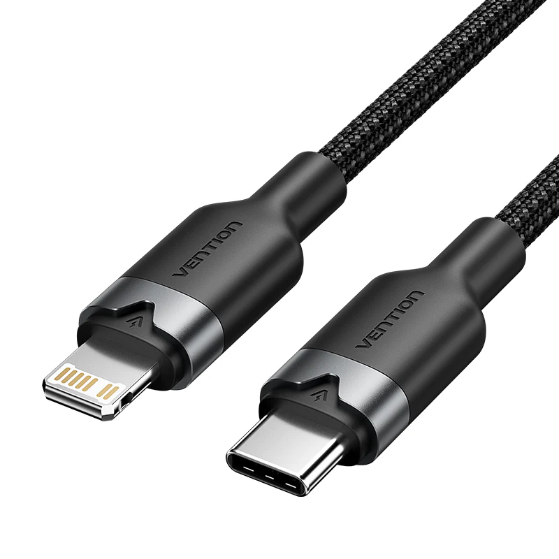 Cavo USB-C a Lightning 3A Vention Colore Nero 2 Metri - Ricarica rapida e trasferimento dati per dispositivi Apple