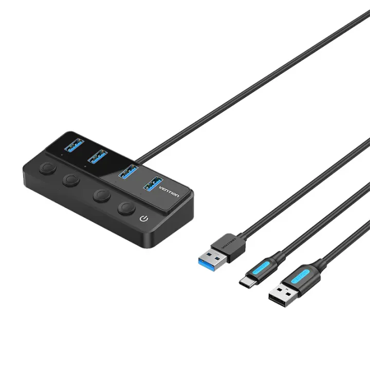 Hub USB 3.0 a 4 porte con interruttori di alimentazione individuali Vention – 1m, nero​