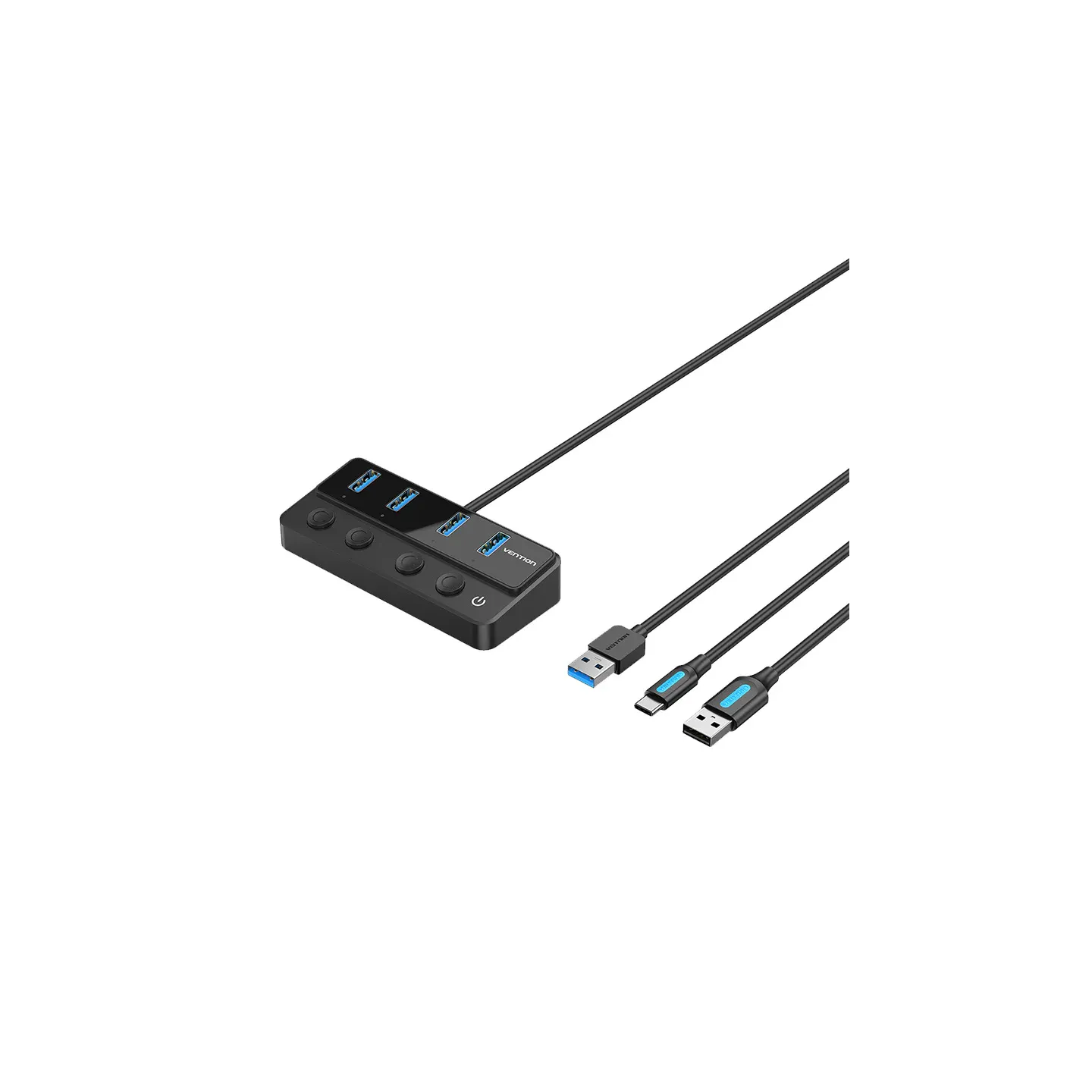 Hub USB 3.0 a 4 porte con interruttori di alimentazione individuali Vention – 1m, nero​