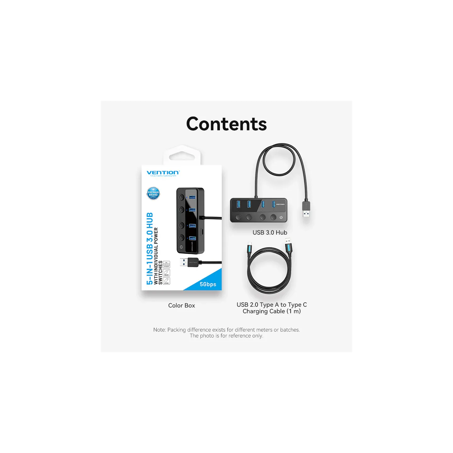 Hub USB 3.0 a 4 porte con interruttori di alimentazione individuali Vention – 1m, nero​