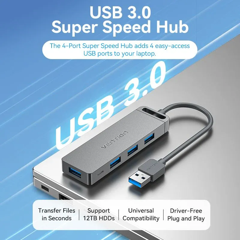 Hub USB 3.0 a 4 porte Vention – Espansione rapida e sicura per dispositivi USB