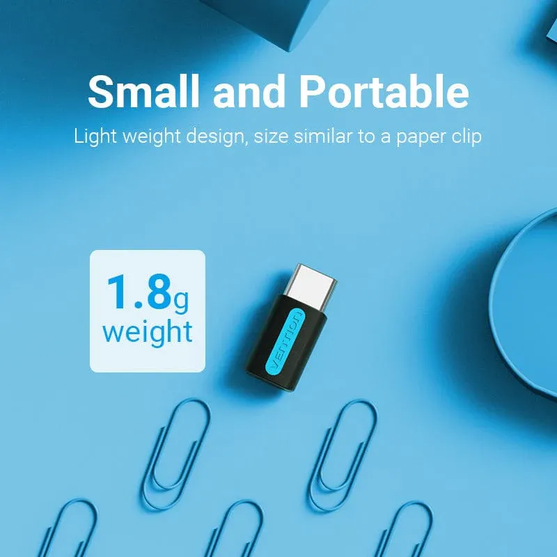 Adattatore OTG Vention da Micro USB a USB Type-C – Ricarica Rapida 3A e Trasferimento Dati 480Mbps​