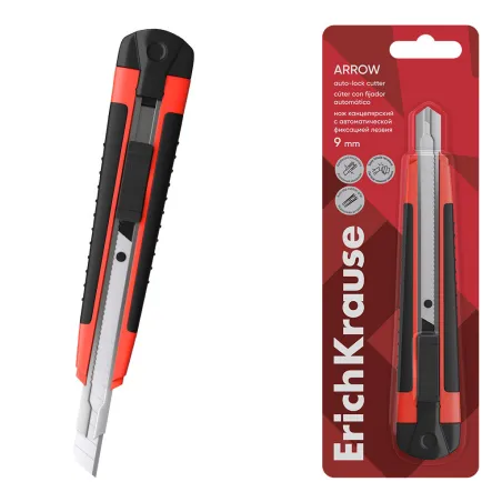 Cutter ErichKrause Arrow 9 mm – Auto-Lock – Rosso – Blister 1 pz