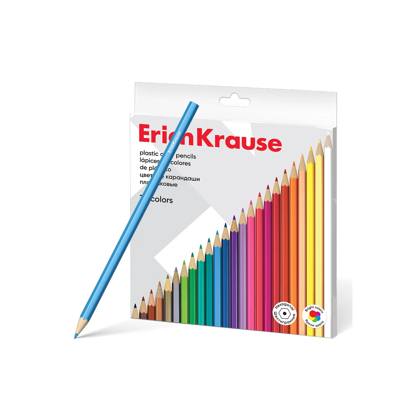 Matite Colorate Esagonali in Plastica ErichKrause – 24 Colori – Confezione con Gancio