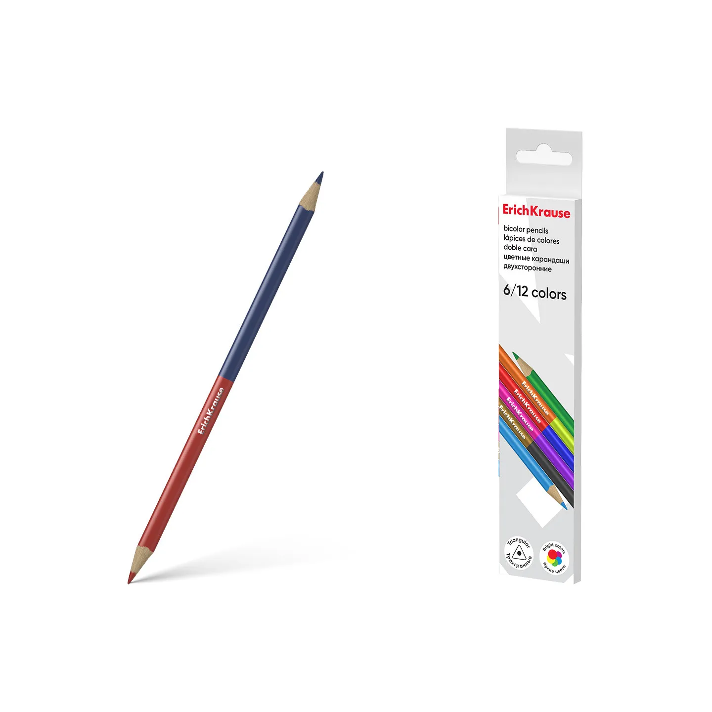Matite Colorate Triangolari Bicolori ErichKrause – 12 Colori – Confezione con Gancio