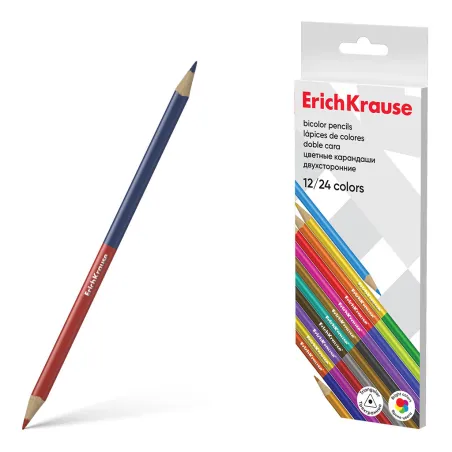 Matite Colorate Triangolari Bicolori ErichKrause – 24 Colori – Confezione con Gancio