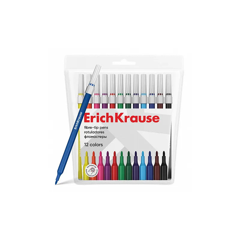 Pennarelli a Punta ErichKrause Light – Set da 12 Colori – Astuccio in PVC con Gancio