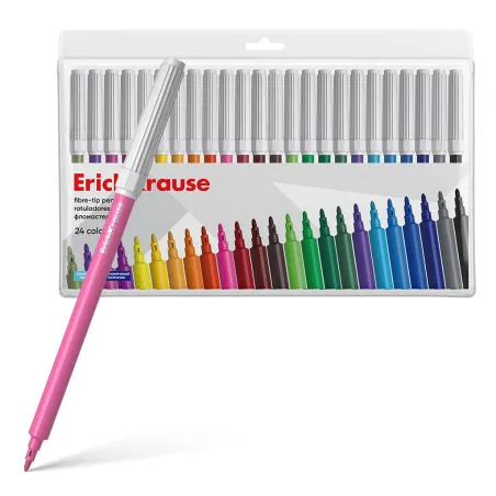 Pennarelli a Punta ErichKrause Light – Set da 24 Colori – Astuccio in PVC con Gancio