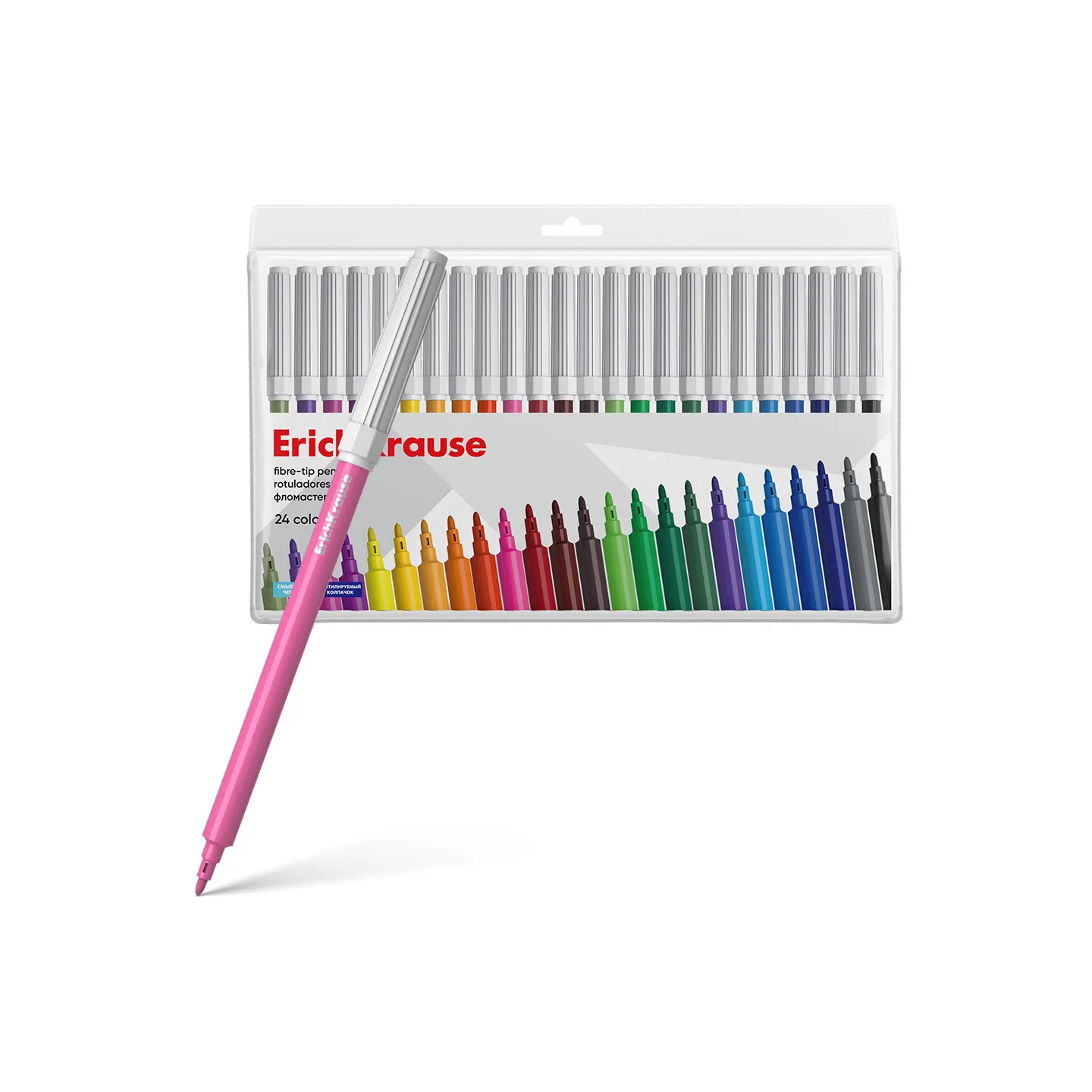 Pennarelli a Punta ErichKrause Light – Set da 24 Colori – Astuccio in PVC con Gancio