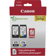 Cartucce Originali Canon PG-575 BK + CL 576 C + 50 Fogli Fotografici 4x6