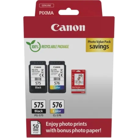 Cartucce Originali Canon PG-575 BK + CL 576 C + 50 Fogli Fotografici 4x6