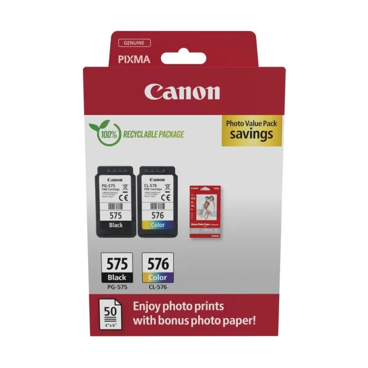 Cartucce Originali Canon PG-575 BK + CL 576 C + 50 Fogli Fotografici 4x6