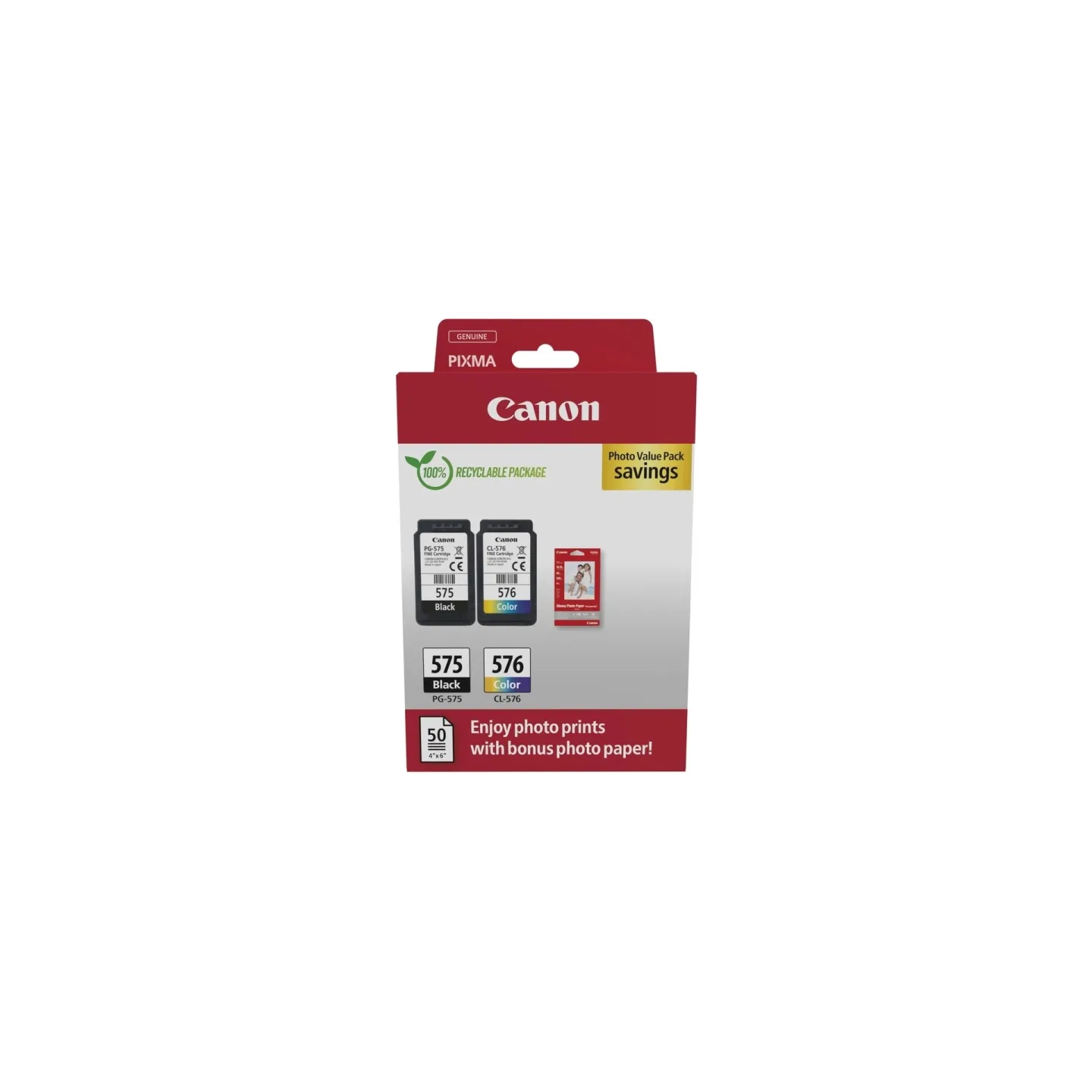 Cartucce Originali Canon PG-575 BK + CL 576 C + 50 Fogli Fotografici 4x6