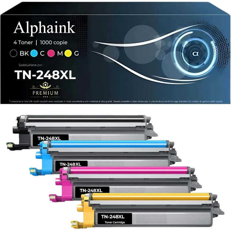 Set 4 Toner TN-248 XL con Chip Compatibili per Brother (BK+C+M+Y) | Alphaink