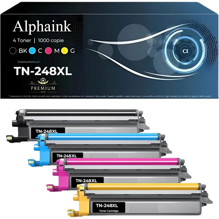 Set 4 Toner TN-248 XL con Chip Compatibili per Brother (BK+C+M+Y) | Alphaink