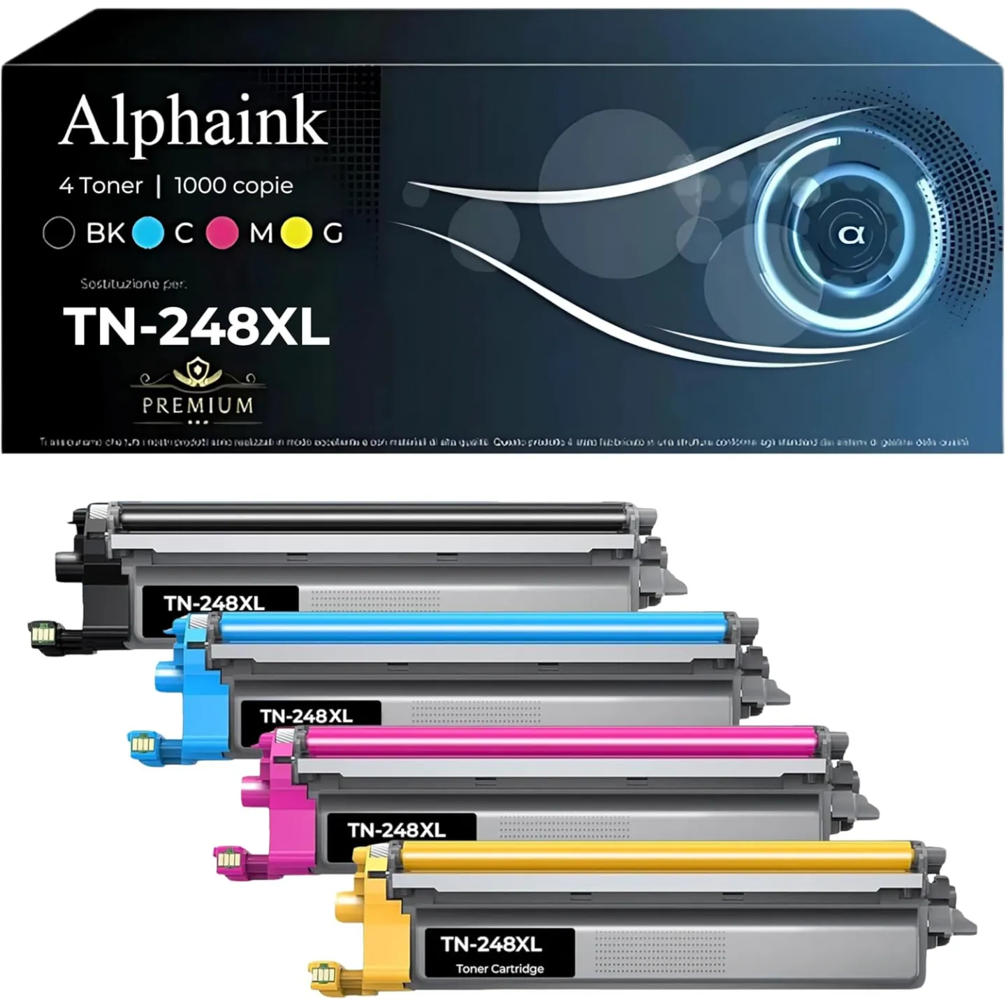Set 4 Toner TN-248 XL con Chip Compatibili per Brother (BK+C+M+Y) | Alphaink