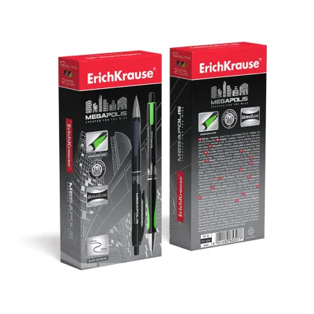Penna a sfera a scatto ErichKrause MEGAPOLIS® Matic&Grip 0.7, tecnologia Super Glide, colore inchiostro: nero (confezione da
