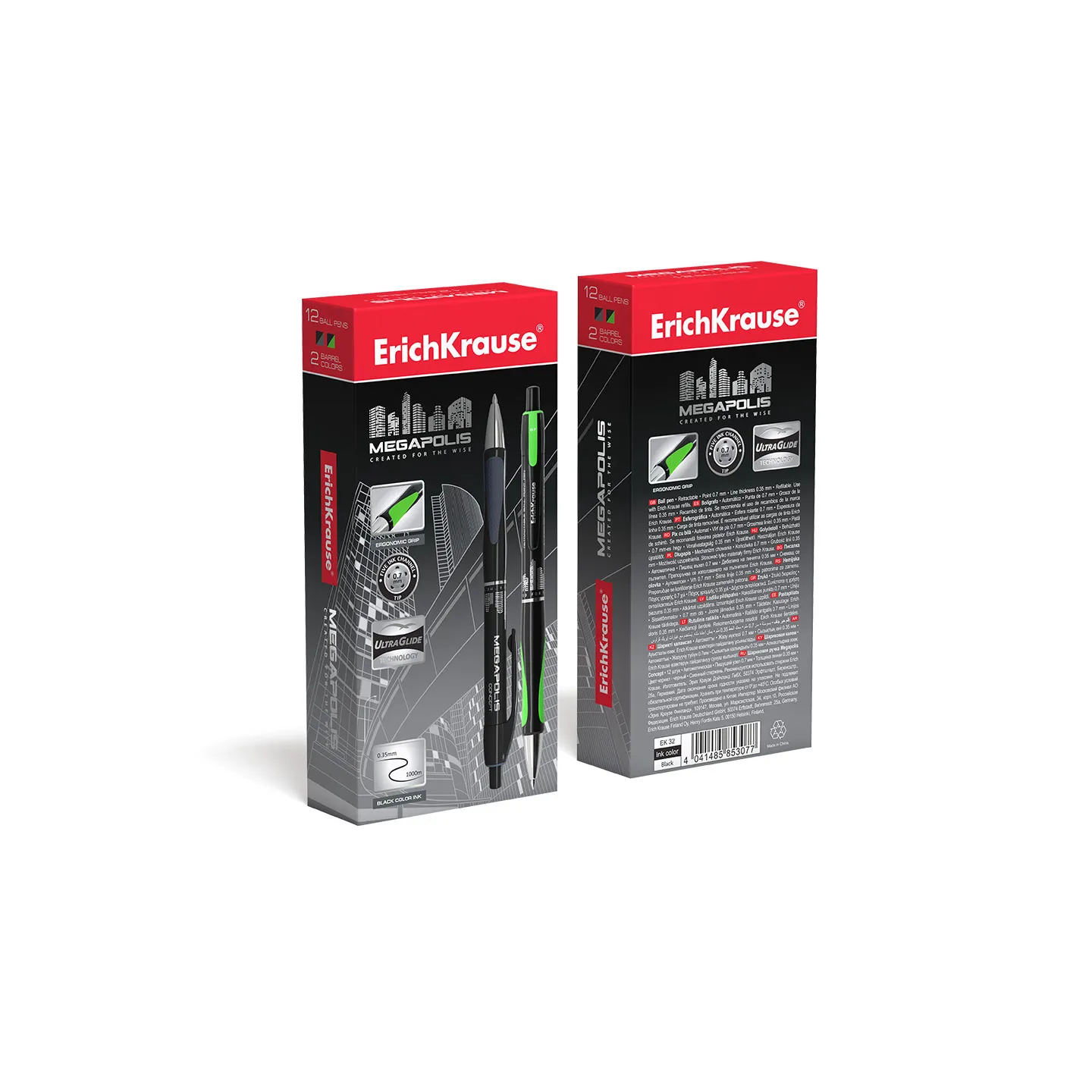 Penna a sfera a scatto ErichKrause MEGAPOLIS® Matic&amp;Grip 0.7, tecnologia Super Glide, colore inchiostro: nero (confezione da