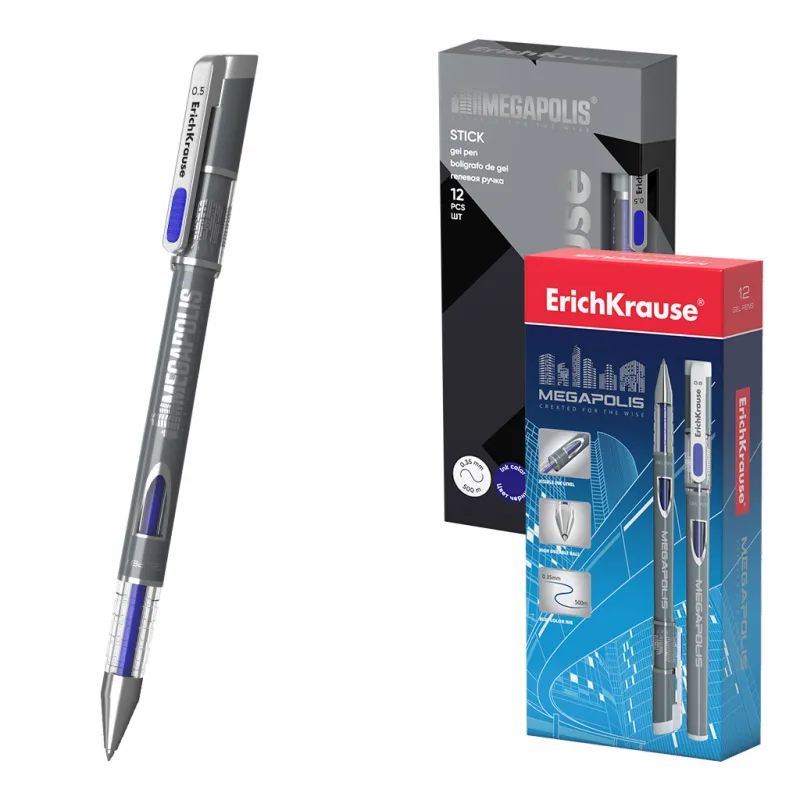 Penna a inchiostro gel ErichKrause MEGAPOLIS® Gel Stick 0,5, colore inchiostro: blu (confezione da 12 pezzi)