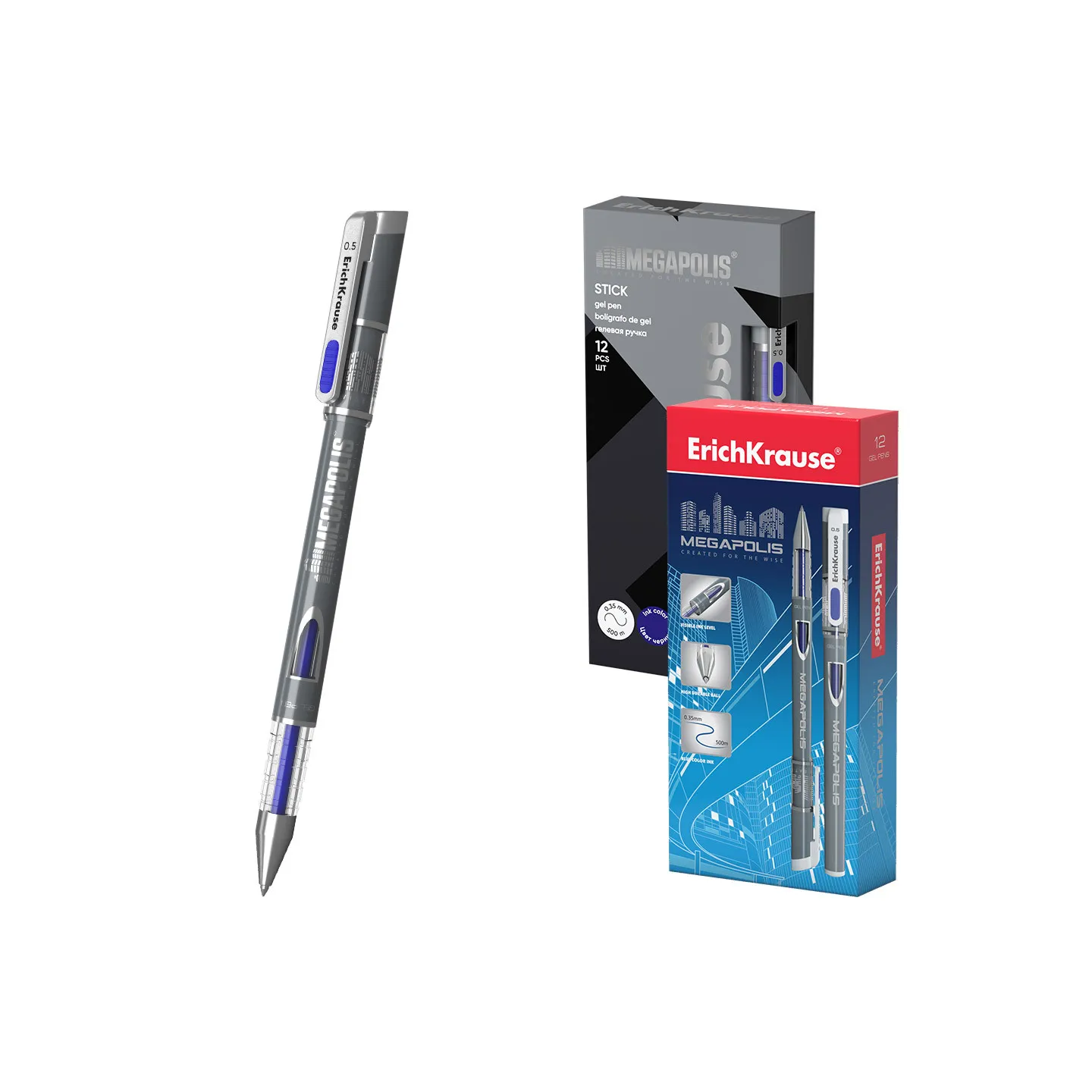 Penna blu ink gel ErichKrause MEGAPOLIS Gel Stick 0,5 - conf. da 12