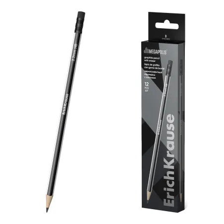 Matita di grafite ErichKrause MEGAPOLIS, triangolare, con gomma HB (in confezione da 12 pz.)