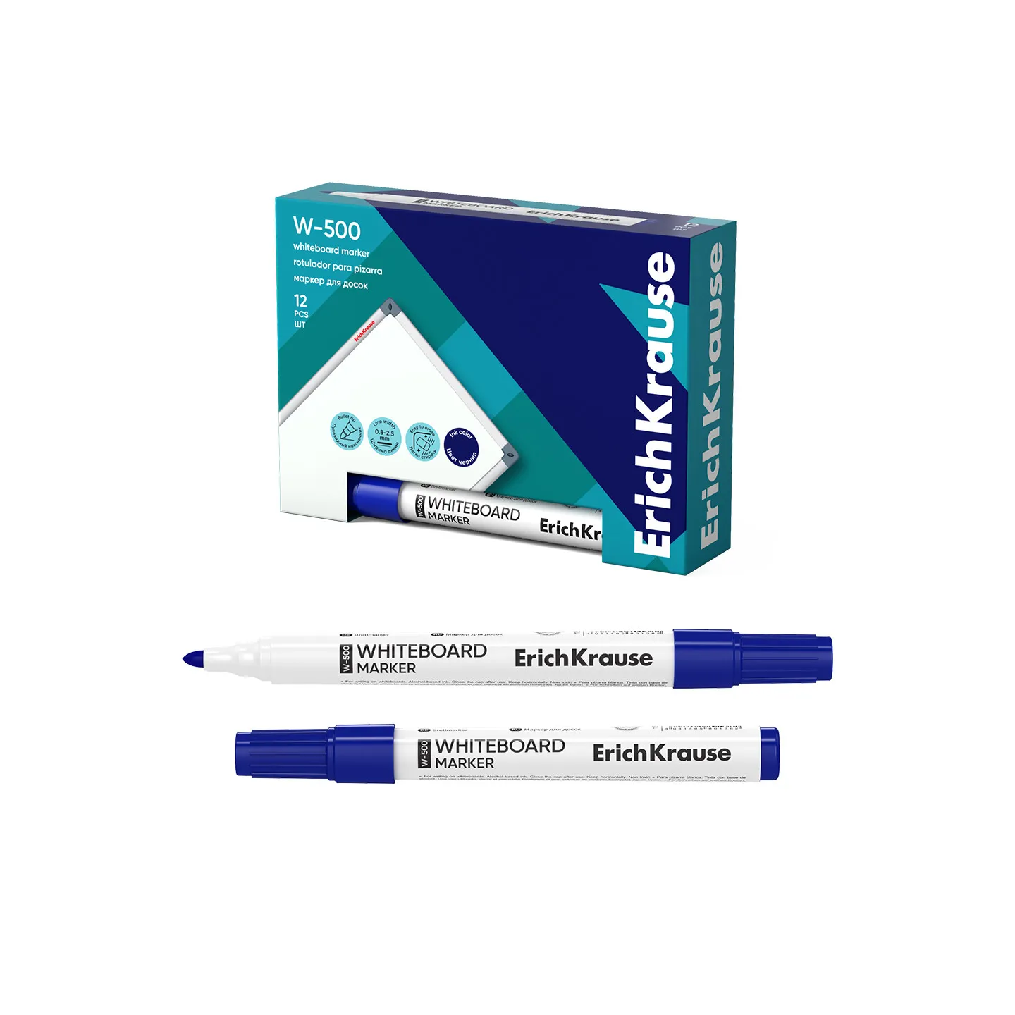 Pennarello per lavagna bianca ErichKrause W-500, colore inchiostro: blu (confezione da 12 pezzi)