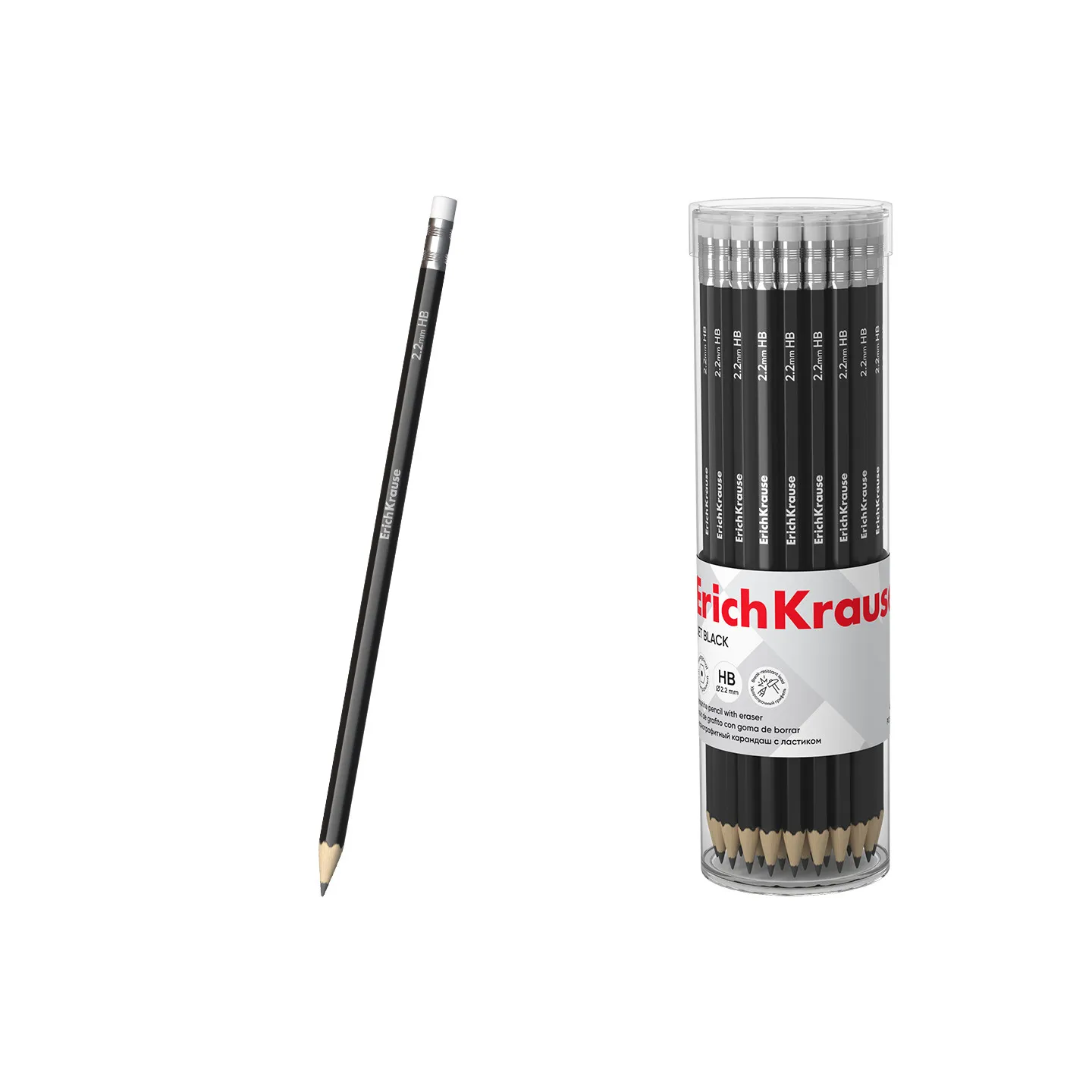 Tubo da 42 Matite HB di Grafite ErichKrause Jet Black con gomma