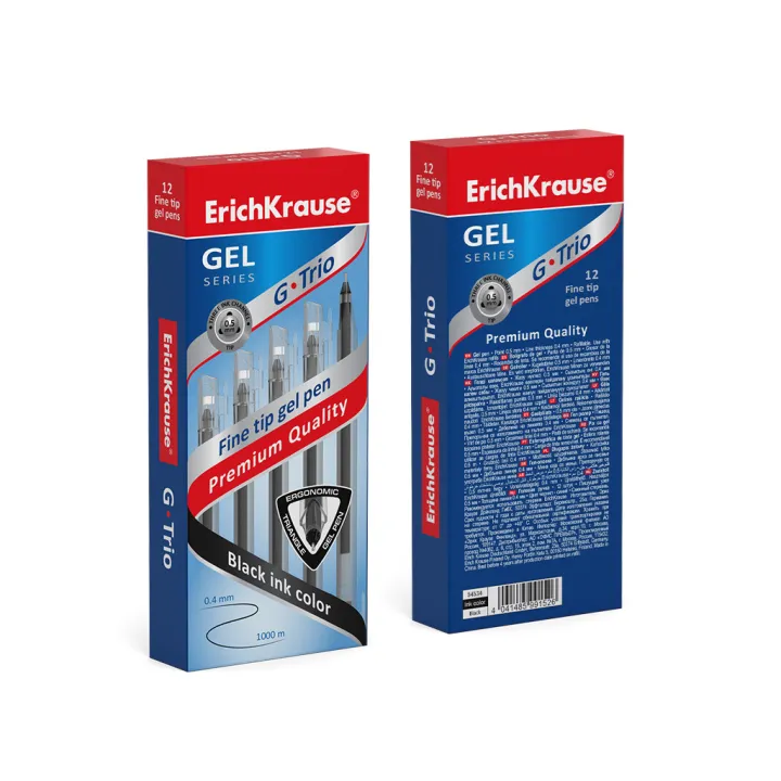 Penna a inchiostro gel ErichKrause G-Trio Stick Classic 0.5, colore inchiostro: nero (confezione da 12 pezzi)