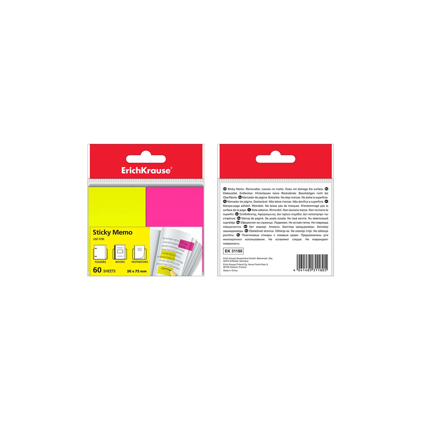 Segnapagina ErichKrause Neon, 50x75 mm, 60 fogli, 2 colori: giallo, rosa