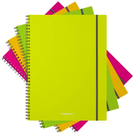 Quaderno a spirale ErichKrause, Neon, assortito, A4, 80 fogli, a quadretti, copertina in plastica, chiusura elastica (confezione