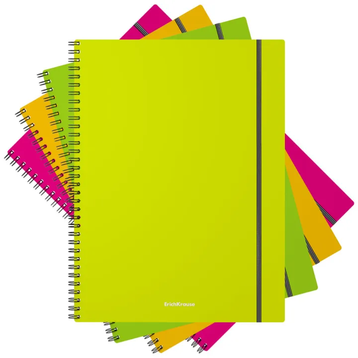 Quaderno a spirale ErichKrause, Neon, assortito, A4, 80 fogli, a quadretti, copertina in plastica, chiusura elastica (confezione