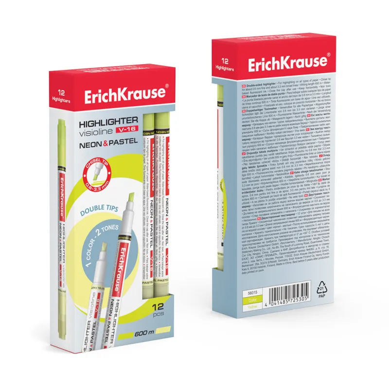 Evidenziatore ErichKrause Visioline V-16 Neon+Pastel, colore inchiostro: giallo (confezione da 12 pezzi)