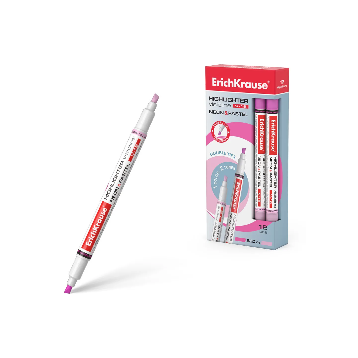 Evidenziatore ErichKrause Visioline V-16 Neon+Pastel, colore inchiostro: rosa (confezione da 12 pezzi)