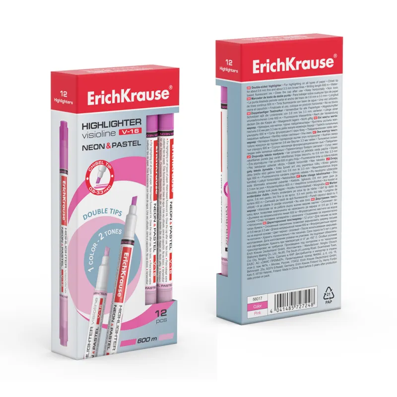 Evidenziatore ErichKrause Visioline V-16 Neon+Pastel, colore inchiostro: rosa (confezione da 12 pezzi)