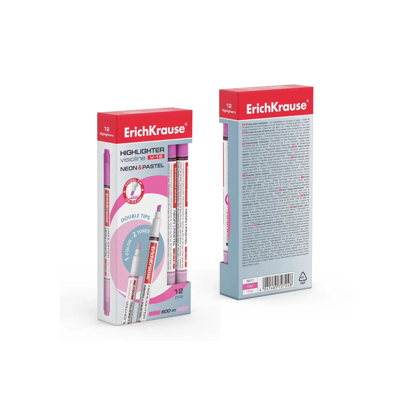 Evidenziatore ErichKrause Visioline V-16 Neon+Pastel, colore inchiostro: rosa (confezione da 12 pezzi)