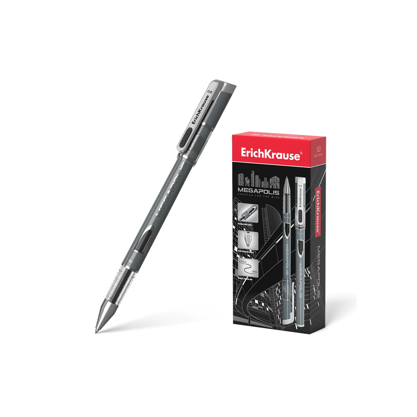 12 pz. Penna a inchiostro gel ErichKrause MEGAPOLIS® Gel Stick 0,5, colore inchiostro: nero