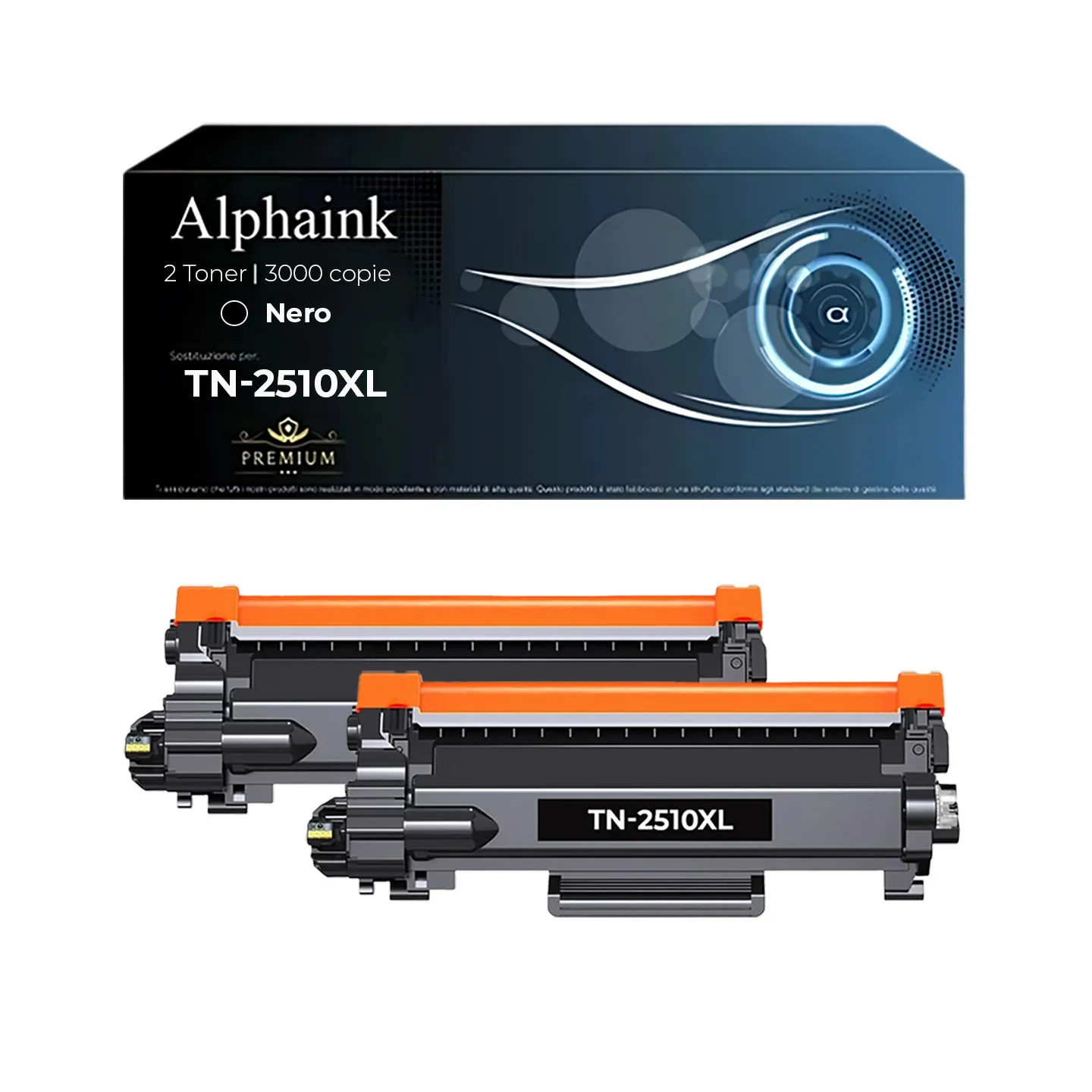 Kit 2 toner TN-2510XL Nero con chip compatibili per Brother Alphaink: fino a 3000 copie per toner, qualità professionale e rispa