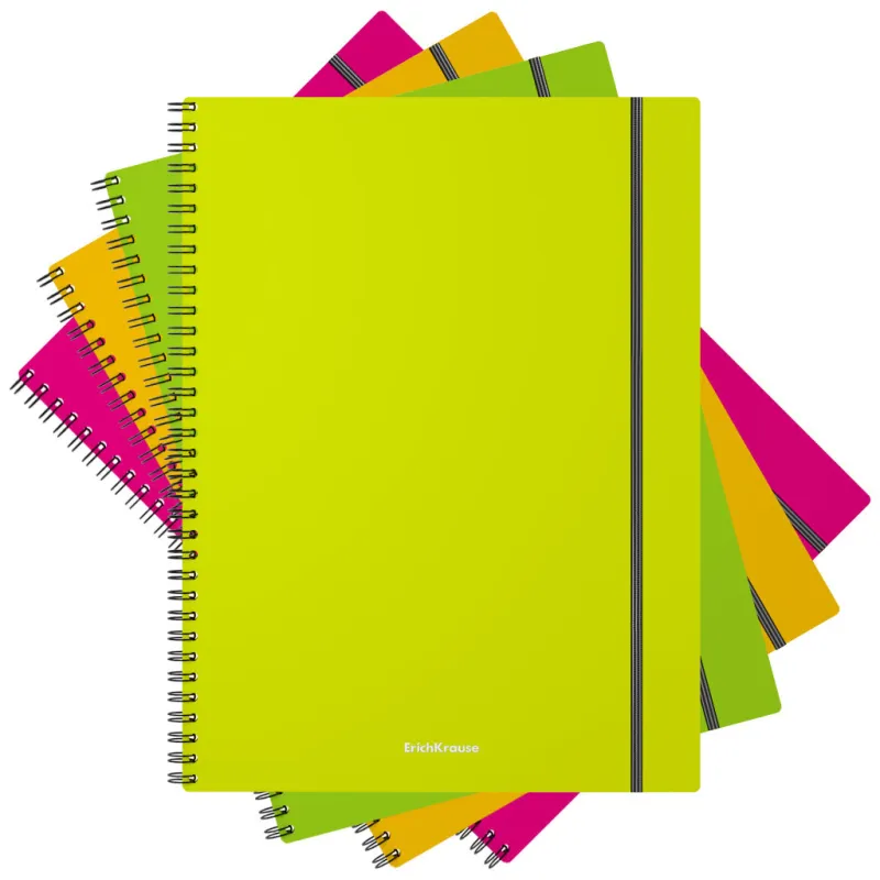 Quaderno a spirale ErichKrause, Neon, assortito, A4, 80 fogli, a quadretti, copertina in plastica, chiusura elastica