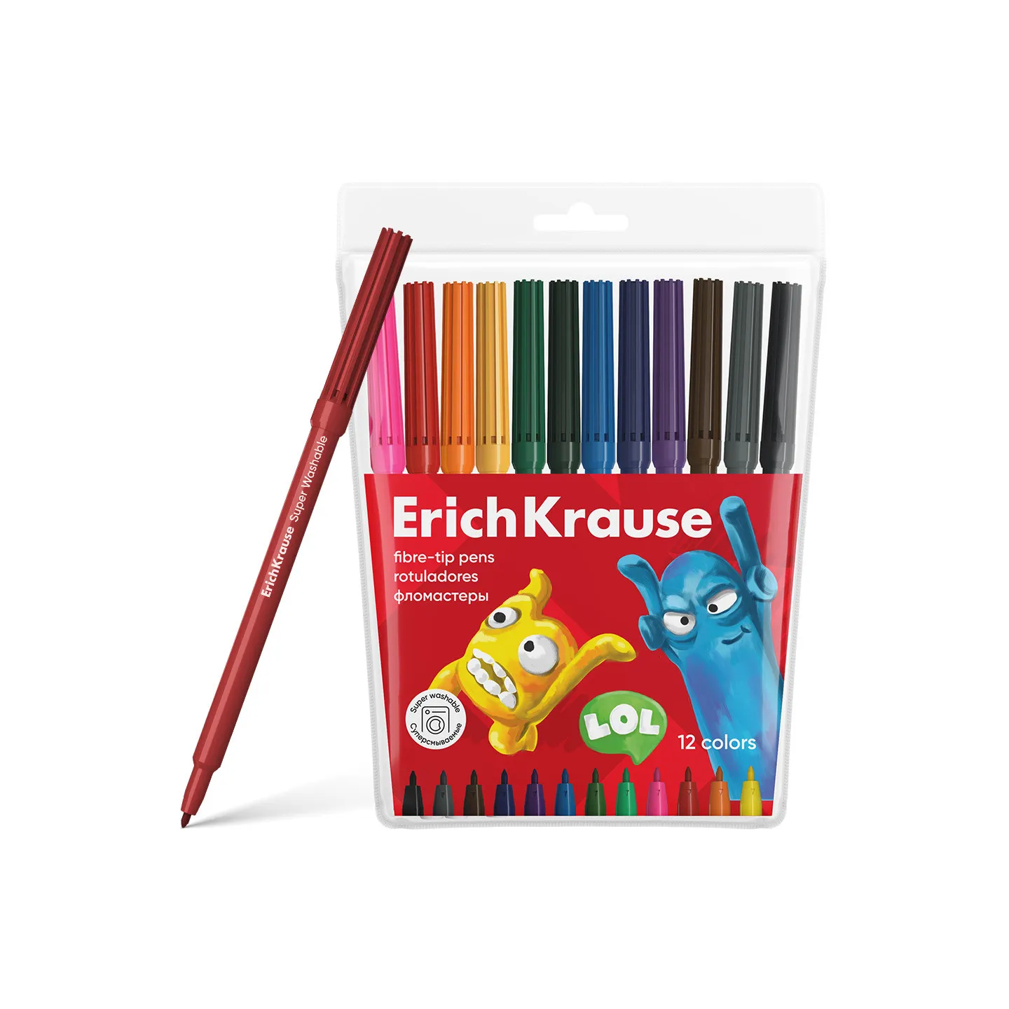 Pennarelli ErichKrause Jolly Friends Super Lavabili 12 colori (in confezione da 12 pezzi)