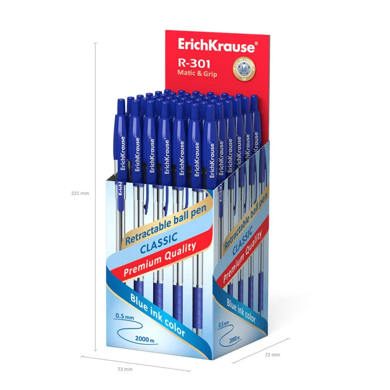 Penna a sfera a scatto ErichKrause R-301 Matic&amp;Grip Classic 1.0, colore inchiostro: blu (confezione da 50 pezzi)