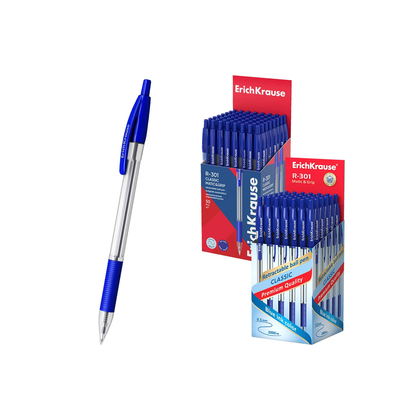 1 Penna a sfera a scatto ErichKrause R-301 Matic&amp;Grip Classic 1.0, colore inchiostro: blu