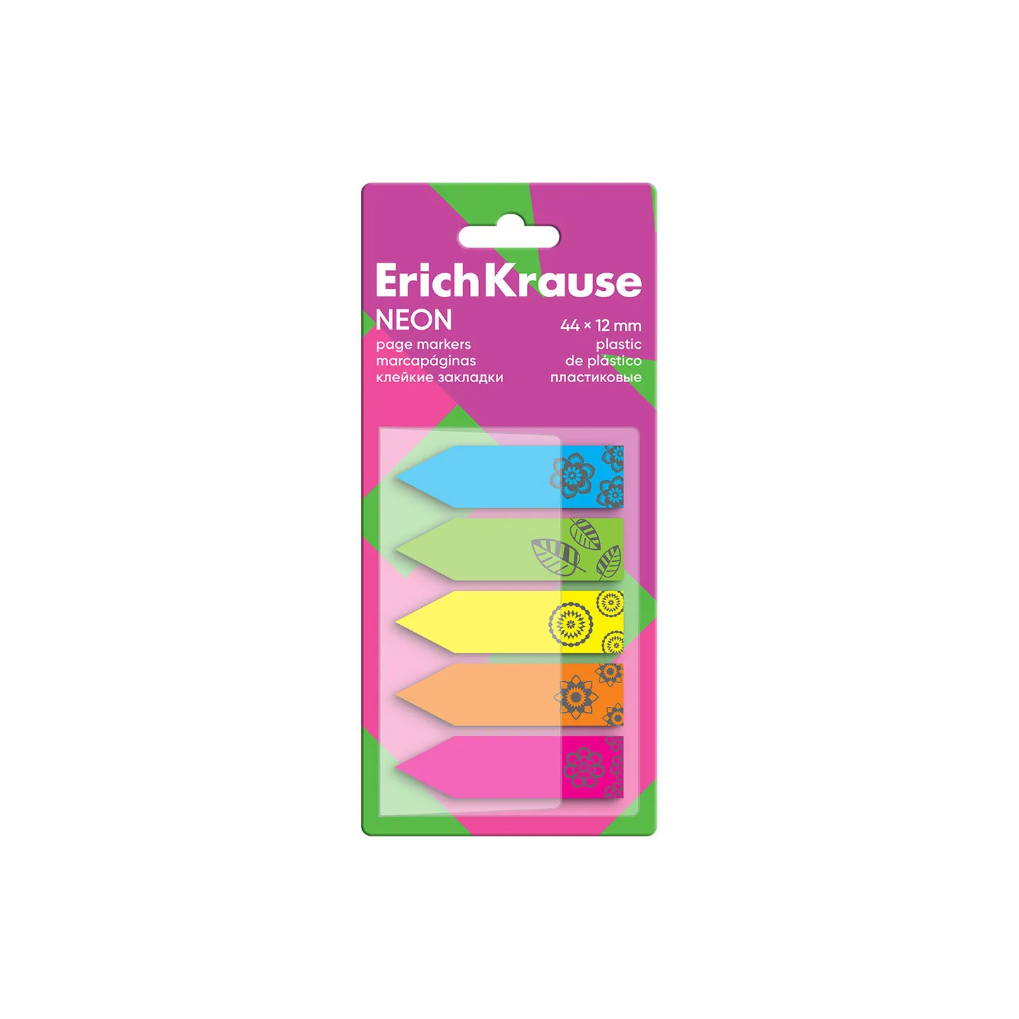 Segnapagina in plastica ErichKrause Neon, 44x12 mm, 100 fogli, 5 colori