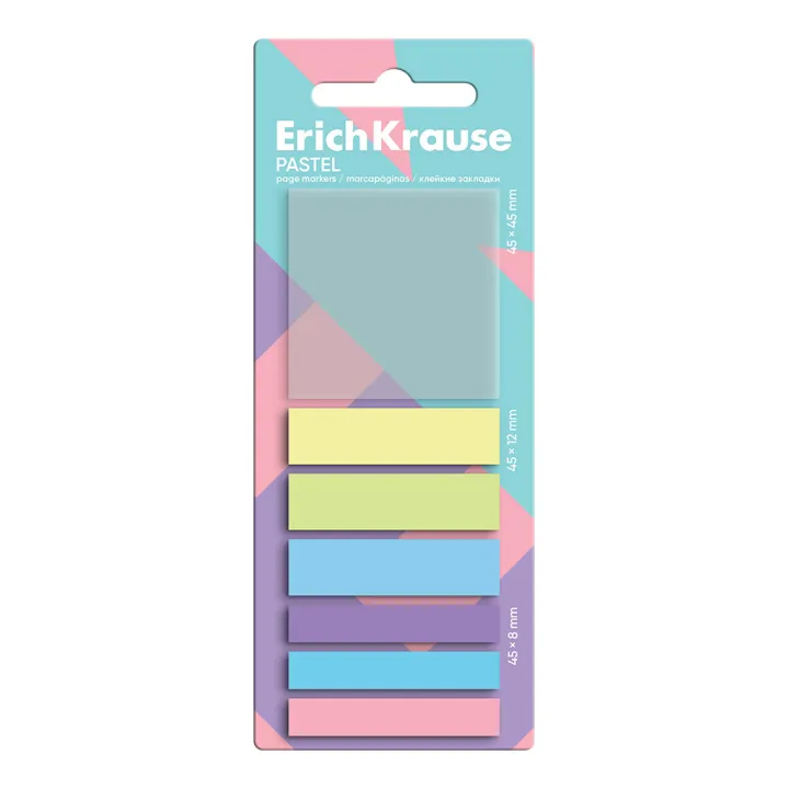 Segnapagina in plastica ErichKrause Pastel, 45x45 mm, 45x12 mm, 45x8 mm, 140 fogli, 7 colori
