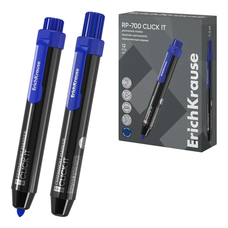 Pennarello Blu indelebile a scatto ErichKrause RP-700 Click it - 12 pz